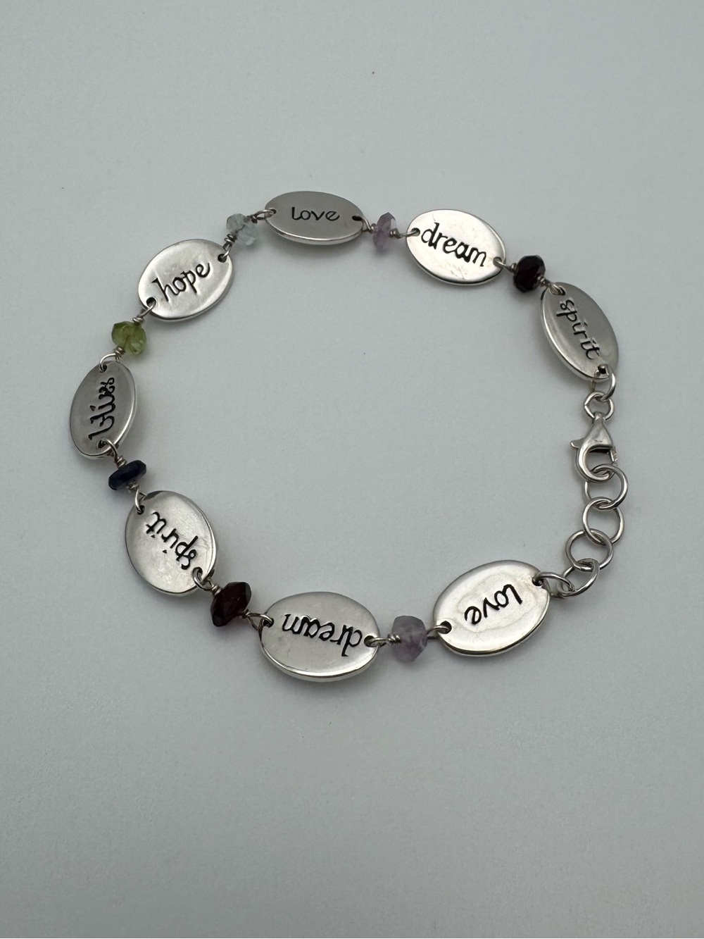 Vtg Sterling Silver 925 Baroni Hope Love Dream Multi Gemstone Bracelet